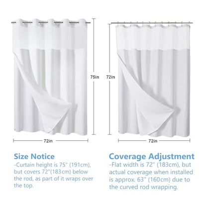 VANZAVANZU Hookless Shower Curtain with Mesh Top and Snap in Waterproof Liner, Waffle Weave, Weighted Magnets Hem, Machine Washable, 72 x 75 Inches – (White)