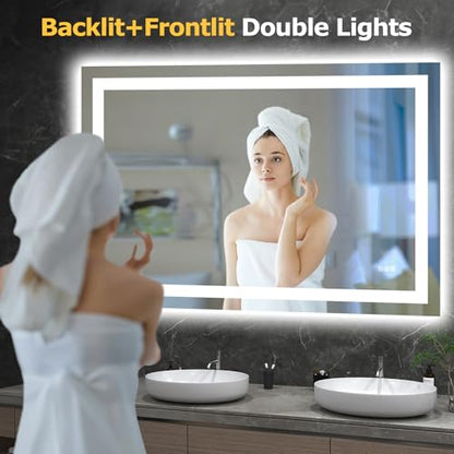 Hivone 48"X32" LED Bathroom Mirror with Lights, Anti-Fog, Dimmable, Backlit + Front Lit, Smart Bathroom Vanity Mirror, Memory Function, Shatterproof, Tempered Glass (Horizontal/Vertical) - size: 32"L x 48"W
