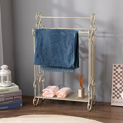 Free Standing Towel Rack for Bathroom 3 Tier Metal Towel Rack Stand with Shelf Floor Towels Rack Freestanding for Bath Towels, Hand Towels, Washcloths, Modern Retro White - color: Retro White