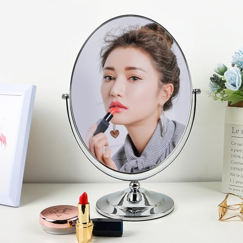 Surdy Vanity Mirror Makeup Mirror with Stand, 1X/3X Magnification Double Sided 360 Degree Swivel Magnifying Mirror, Portable Table Desk Counter top Mirror Bathroom Shaving Mirror
