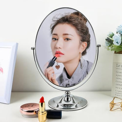 Surdy Vanity Mirror Makeup Mirror with Stand, 1X/3X Magnification Double Sided 360 Degree Swivel Magnifying Mirror, Portable Table Desk Counter top Mirror Bathroom Shaving Mirror