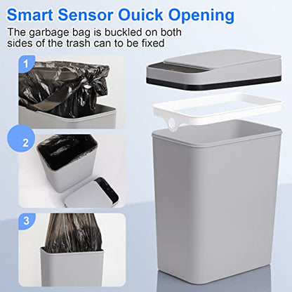 Anborry Smart Touchless Bathroom Trash Can 2.2 Gallon Automatic Motion Sensor Rubbish Can with Lid Electric Narrow Small Garbage Bin for Kitchen, Office, Toilet, Bedroom (Grey) - color: 2.2 Gallon Grey