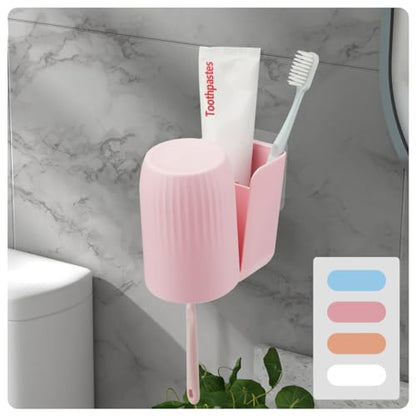 Toothbrush Holders for Bathrooms Toothbrush Holders Wall Mounted BPA-Free Tooth Brush Holder with Toothbrush Cup Drilling-Free (Pink) - color: Pink