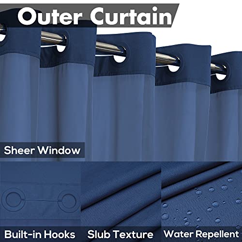 River Dream Extra Long No Hook Shower Curtain with Snap-in Liner, Navy | 71W x 86H, Snap on/off Waterproof PEVA Liner, See Through Top Window, Slub Textured, XL Hotel Style Shower Curtain Set - color: Navy, size: 71"W x 86"L (Pack of 1)