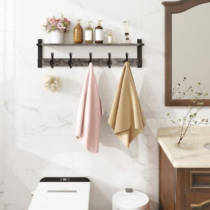 Homode Coat Rack Wall Mount with Shelf, 29 Inch Wood Wall Shelf with Hooks, Entryway Coat Hanger Wall Mount with 5 Hangers for Bathroom, Bedroom, Living Room, Grey - color: Gray, size: 29 Inch Long