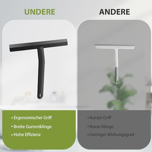 Shower Squeegee Black Set with Holder, 28 cm Wide Silicone Squeegee for Shower Screen Squeegee, Bathroom Window Squeegee with Stainless Steel Core, Suction Cup Holder for Bathroom Peel Off - size: 23cm
