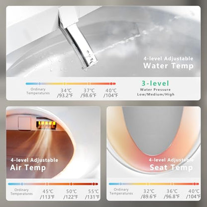 WONDERSKY Elongated Bidet Toilet Seat, Smart Heated Toilet Seat with Warm Water and Dryer, Soft Close Bidet Seat with Adjustable Temperature, Stainless Steel Nozzle - size: Elongated