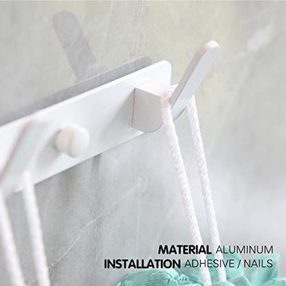 4 Hooks Matte White Bathroom Towel Hooks Mounted Wall Adhesive Heavy Duty Farmhouse Bath Coat Stick on Rack Hat Wall Hook Sticky White Kitchen Robe Rack Coat Hook White 4 Hooks Rack Towel for Bathroom - color: White, size: 13.19*1.18*1.38 inch（4hooks）