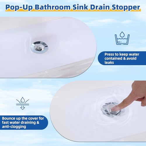 Hibbent Metal Bathroom Sink Drain & Stopper Fit with or Without Overflow | Universal Drain Stopper with Detachable Stainless Steel & Brass Strainer Basket for Lavatory Vanity Vessel Sink, Chrome - color: Chrome