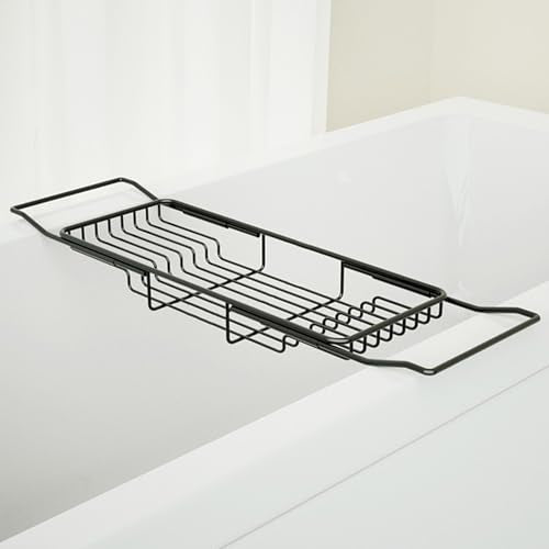 Stainless Steel Bathtub Caddy Tray, Expandable Bath Tub Tray Table, Adjustable Bathroom Tray, Bath Organizer Tub Shelf,Black,26.8~35.4in - color: Black