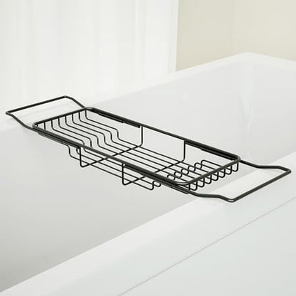 Stainless Steel Bathtub Caddy Tray, Expandable Bath Tub Tray Table, Adjustable Bathroom Tray, Bath Organizer Tub Shelf,Black,26.8~35.4in - color: Black