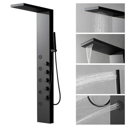 Shower Panel Tower System with Rainfall Shower Head | 5 Body Jets and Handheld Shower Head Modern Massage Shower System Matte Black by Homevacious - color: Matte Black, style: Standard Shower Panel