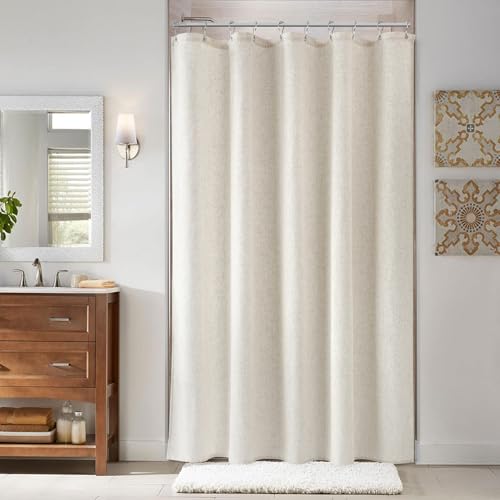 60 Inch Shower Curtain, Narrow Beige Country Boho Farmhouse Linen Shower Curtains for Bathroom Natural Cloth Weighted Fabric Bath Curtains Liner with Hooks, Cream, 60x72 - color: Linen, size: 60"W x 72"L (Pack of 1)