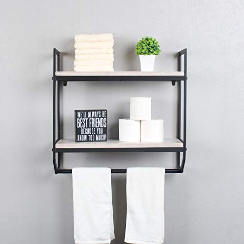 2-Tier Metal Industrial 23.6" Bathroom Shelves Wall Mounted,Rustic Wall Shelf Over Toilet,Towel Rack with Towel Bar,Utility Storage Shelf Rack, Floating Shelves Towel Holder,Retro White - color: B