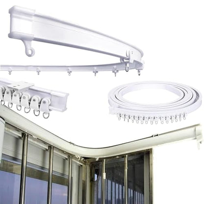 16.5 FT Bendable Curtain Track Ceiling,Mounted Straight Curved Ceiling Track Set Installation for Windows Curtain Room Divider - 5 Meter White
