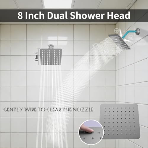 Brushed Nickel Shower System with 3 Rain Shower Head(12+8+8 inch), Handheld Spray, 4 Way Smart Temperature Display Shower Faucet set - color: Brushed Nickel, size: 12+8+8 inch