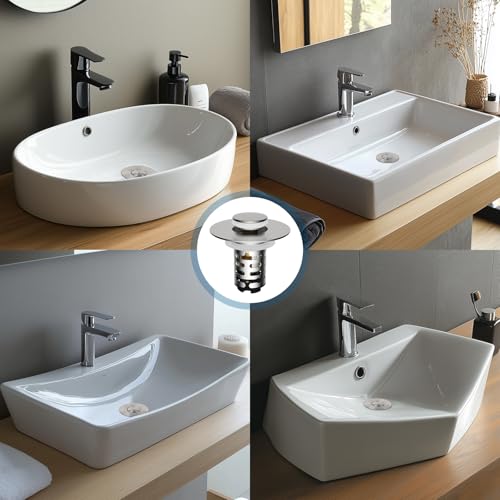 Universal Upgraded Bathroom Sink Drain Stopper Hair Catcher, Brushed Nickel | 4-IN-1 Pop-Up Sink Strainer with 2-Layer Removable Stainless Steel Basket, Anti-Clog Drain Plug for 1.1"-2.36" Basin - color: Brushed Nickel