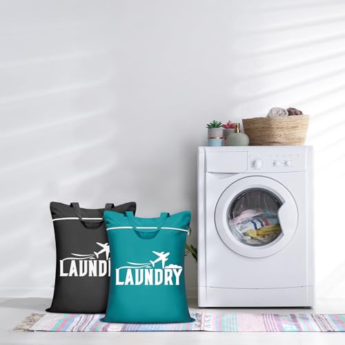 2 Pcs Large Travel Laundry Bag - Washable Waterproof Wet Bag for Dirty Clothes, Swimsuit, Workout, Gym, Swimming Pool, Yoga, College Dorm (Black+Blue) - color: Black+Blue