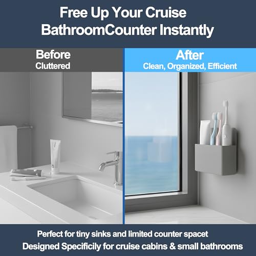 Magnetic Toothbrush Holder – Cruise Must-Have Wall-Mount Bathroom Organizer – Cruise Essentials 2025 & 2026 for Royal Caribbean, Alaska & Caribbean Staterooms (Grey) - color: Grey