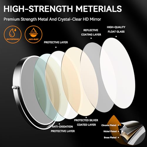 Auxmir 8" Double-Sided Wall-Mounted Makeup Mirror, 1X/20X Magnifying Mirror | stainless steel, 13-inch extendable swivel arm, 360°shaving rotation, bathroom makeup mirror, tweezers, Chrome - color: Chrome-1x/20x