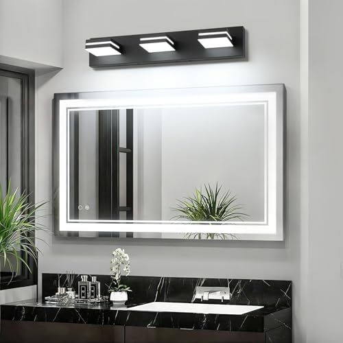 SineRise LED Modern Bathroom Vanity Light Fixtures, Modern Acrylic Bathroom Wall Lighting Fixtures Over Mirror, 3-Light, 24-Inch, Black, White - color: Black, White, size: 3-Light, 24-Inch