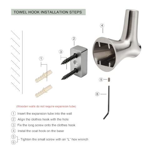 AVICCI 5 Pack Towel Hooks Brushed Nickel Coat Hooks, Zinc Alloy Heavy Duty Bathroom Hooks Wall Mounted for Robes & Towels Hand Towel Hook Holder Kitchen, Bathroom Accessories - color: Brushed Nickel
