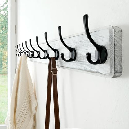 Wall Mounted Coat Rack: 38-1/4" Long, Patented, Heavy-Duty, 10-Double-Hooks Wooden Hanger Rail for Winter Coats, Hat, Jacket, Clothing - White & Black, Pack of 2 - color: White & Black, size: L=38.3"(2pcs)