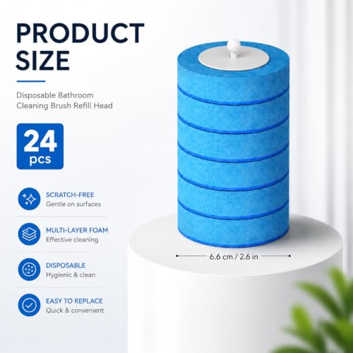 24PCS Disposable Toilet Brush Refills, Replacement Pads for Toilet Wand, Replacement Heads for Hard Water Stains & Limescale (Blue) - size: 24PCS Refills