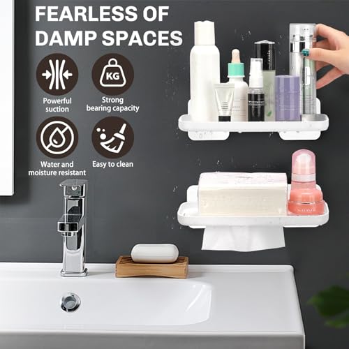 FAYYGYH 2 Pack Adhesive Floating Shelves, No Drill Small Floating Shelf | Wall Storage Damage-Free Wall Mounted Organizer for Bathroom, Kitchen, Bedroom & Office (White-4pcs) - color: White-4pcs