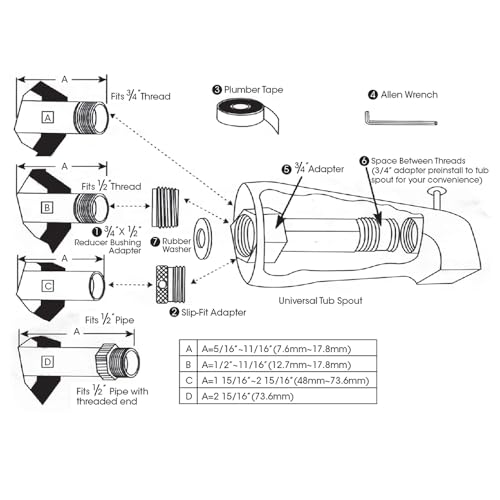 Chrome Tub Spout with Diverter slip fit 1/2 inch Copper Tube, High Pressure filtered Handheld Shower with 3 Spray Modes On/Off Switch, 59 inch hose, Bracket, No Drill Required Install