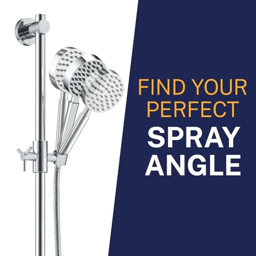 HammerHead Showers® Solid Metal 27.5 Inch Shower Slide Bar Set and Handheld Shower Head with Hose — CHROME — 2.5 GPM High Pressure Spray Wand — Easily Adjust Height & Angle of Handshower - color: Chrome, size: 2.5 GPM