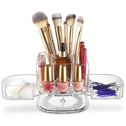 Masirs Small 360 Rotating Makeup Organizer, 5 Compartments, Square Clear | Small 360 Rotating Makeup Organizer, 5 Compartments, Acrylic Mini Lazy Susan, Vanity Bathroom Counter, Square Clear - color: Square Clear