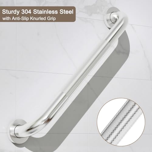 FANHAO 2 Pack Shower Grab Bar, 16 Inch Stainless Steel Bathroom Grab Bar with Anti-Slip Knurled Grip, Heavy Duty Shower Handle Bath Handle, Safety Bars for Elderly or Handicapped (Brushed) - color: Brushed
