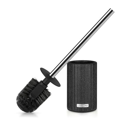 Toilet Bowl Brush and Holder, Long Stainless Steel Handle, Black | Durable Toilet Scrubber Bristles, Toilet Brush and Holder Set, Deep Cleaning Toilet Brush for Bathroom, Ceramic-Look - size: 1 Pack