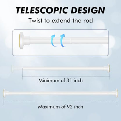 White Shower Curtain Rod Tension 30 to 92 Inch,1 Inch Diameter Adjustable Tension Curtain Rod No Drilling,Shower Rods for Bathroom,No Rust - color: White, size: 30" to 92"