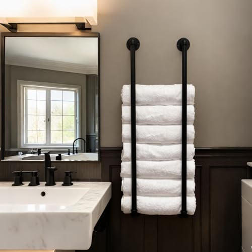 Industrial Pipe Towel Rack for Bathroom Wall Mounted,Towel Holder Black | 36 Inch,Made of Galvanized Steel,Easy To Install,Hold Up To 9 Regular Size Bath Towels,For Farmhouse Bathrooms Laundry Rooms - size: 36 Inch