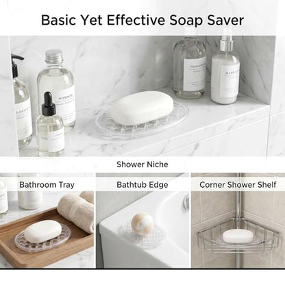2 Pcs Soap Dish for Shower Soap Holder Shower with Efficient Drainage Holes Non-Slip Silicone Bar Soaps Holder Self Draining Soaps Saver Pad for Kitchen Bathroom Showers Shelf Counter Bathtub