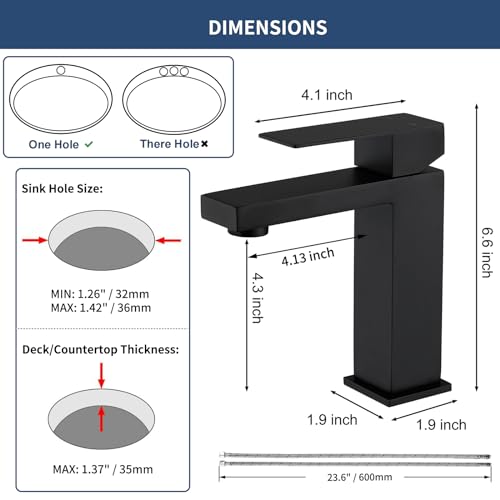 Black Bathroom Faucets One Hole Sink Faucet Single Handle 1 Hole Vanity SUS304 Stainless Steel Faucet for Bathroom Sink Matte Black Bathroom Faucet, SF3-BK - color: Matte Black, style: For 1 Hole Sink: Only Faucet (NO Drain)