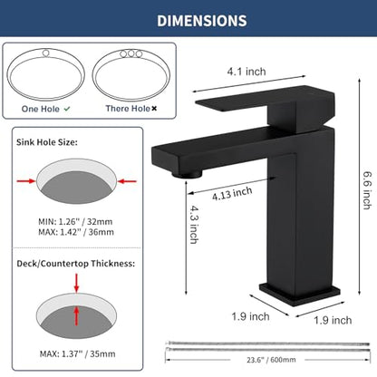Black Bathroom Faucets One Hole Sink Faucet Single Handle 1 Hole Vanity SUS304 Stainless Steel Faucet for Bathroom Sink Matte Black Bathroom Faucet, SF3-BK - color: Matte Black, style: For 1 Hole Sink: Only Faucet (NO Drain)
