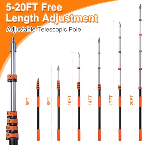 26FT Window Cleaning Kit, 2-in-1 Squeegee with 5-20FT Telescoping Pole & Flip-Lock & Screw Dual Locking, Professional Long Handle Washing Tool for High Windows - size: 5-20FT