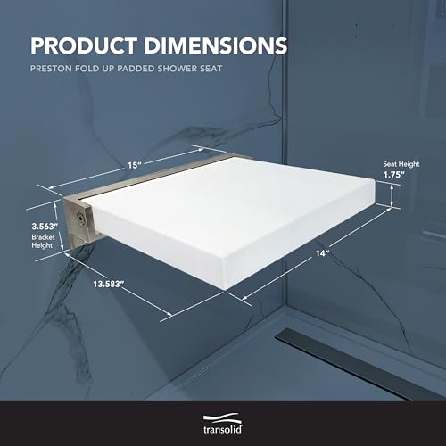 Transolid Preston Flip-Up Fold-Down Wall-Mount ADA Compliant Padded Shower Seat, 14 in. W x 13.75 in. D, White and Brushed Stainless, PPS1414UP-01BS - color: White/Brushed Stainless, size: 14"x14"