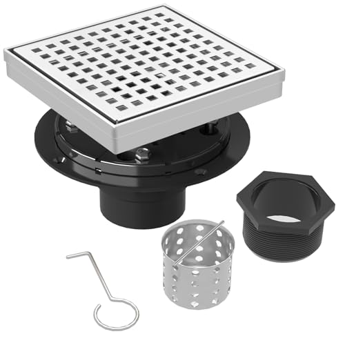 6 Inch Brushed Nickel Square Shower Drain with Removable Grate | AISI 304 Stainless Steel Shower Drain, Shower Floor Drain with Hair Catcher & ABS Flange, Fits Bathroom & Balcony etc - color: Brushed Nickel, size: 6 in