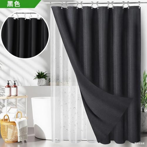 25 PCS Black Bathroom Accessories Set丨Shower Curtain Bathroom Accessory | All-in-One Kit with Shower Curtain,rug,Trash Can,Toothbrush Holder,Toilet BrushSoap Dispenser,Toothbrush Cup,etc for Home - color: Black