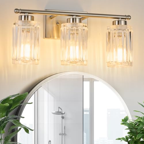 3 Light Bathroom Light Fixtures Modern Brushed Nickel 18 Inch Vanity Lights for Bathroom Lighting Fixtures Over Mirror with Thickened Glass Shade for Cabinet Mirror Bedroom Hallway - color: Brushed Nickel, size: 3 Lights