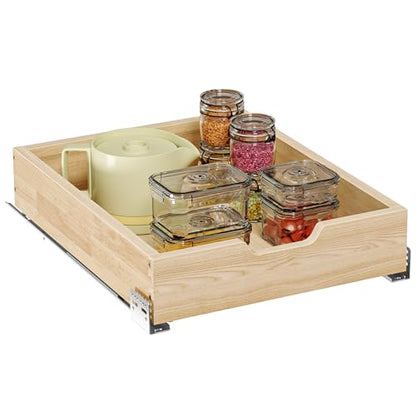 Pull Out Cabinet Organizer, 16.5 in W x 21 in D Solid Wood Slide Out Drawer, Soft Close Sliding Shelf, Bottom or Side Mount for Kitchen Pantry Bathroom, Fits 17.5 in Cabinet Opening - size: 16½” W × 4"H x 21” D