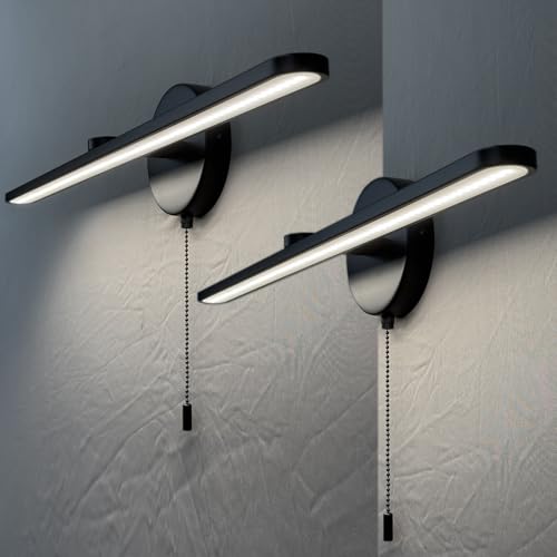 2-Pack Vanity Light with Pull Chain for Bedroom,24 inch LED Vanity Bar Light for Bathroom,Contemporary Bathroom LED Light,Modern Wall lamp Over Mirror with On/Off Switch Black - color: Black-2