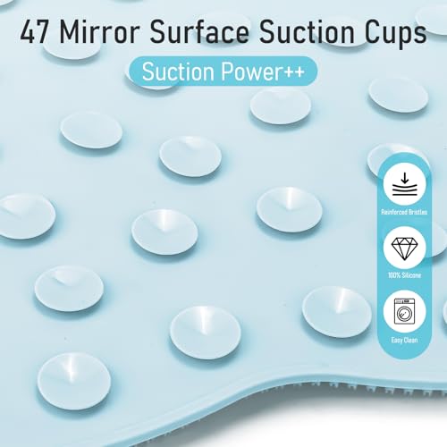 Silicone Shower Foot Scrubber Mat XL with Non-Slip Suction Cups | Feet Toes Deep Clean Exfoliate Massage Brush without Bending, Use in Shower Bathtub Floor Bathroom Safe 17.4*13.4" Light Blue - color: 17.4*13.4" Light Blue