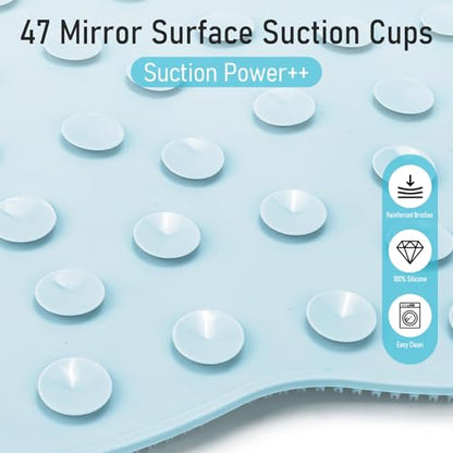Silicone Shower Foot Scrubber Mat XL with Non-Slip Suction Cups | Feet Toes Deep Clean Exfoliate Massage Brush without Bending, Use in Shower Bathtub Floor Bathroom Safe 17.4*13.4" Light Blue - color: 17.4*13.4" Light Blue