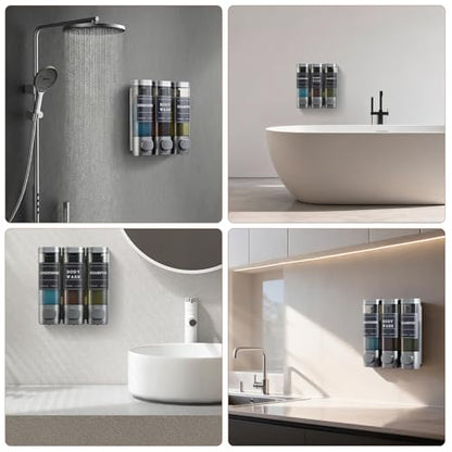 Shampoo and Conditioner Dispenser,Shower Soap Dispenser 3 Chamber No Drill Wall-Mounted for Bathroom & Hotel Leak-Proof Pumps, for Thick Liquids Like Conditioner - 1050ML High Capacity, Gun Gray - color: Gun Gray