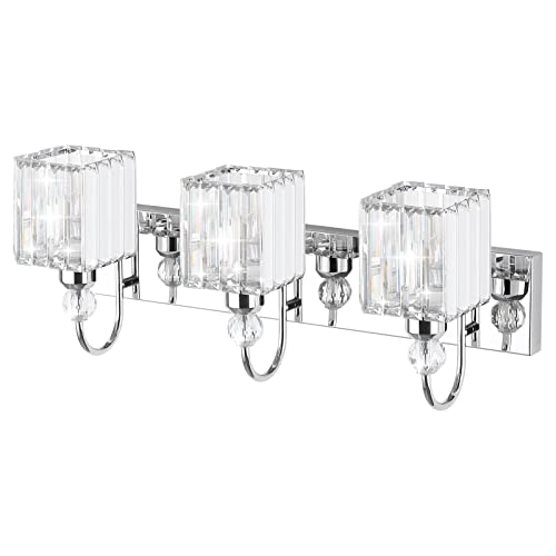 Ralbay Chrome Crystal Bathroom Vanity Light - 3-Lights, 24" Modern Wall Light Fixtures - color: Square-Chrome, size: 3-light